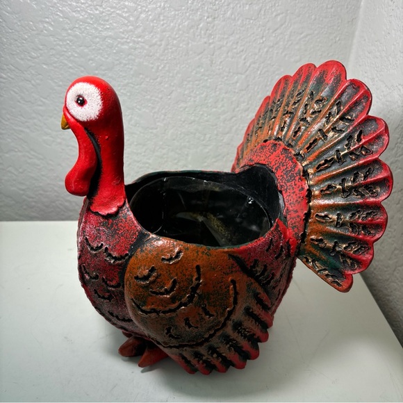 Thanksgiving Turkey Shaped Resin Planter Centerpiece 8 Inch - Picture 2 of 6